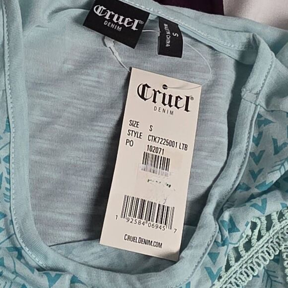 Cruel Denim S Aqua Aztec Lace Front Tank NWT - Picture 7 of 9